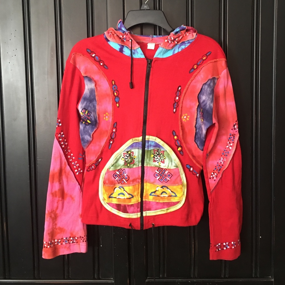 Girl Youth Bohemian style, colorful hoodie. Large